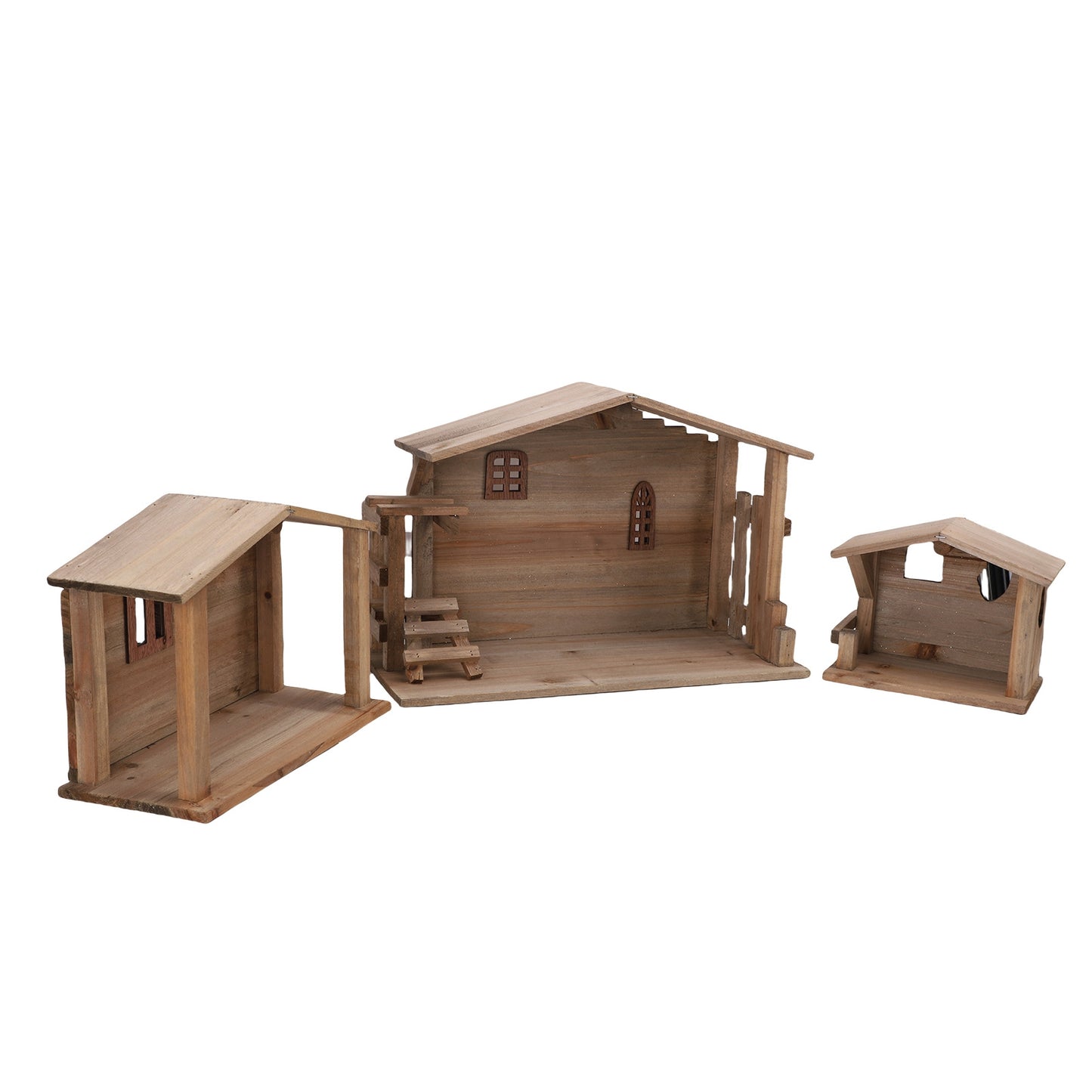 Xmas Wooden Stable Decor Solid Wood Rustic Stackable House Ornament Tabletop Decor With Stable For DIY Holiday Kitchen Table Fireplace