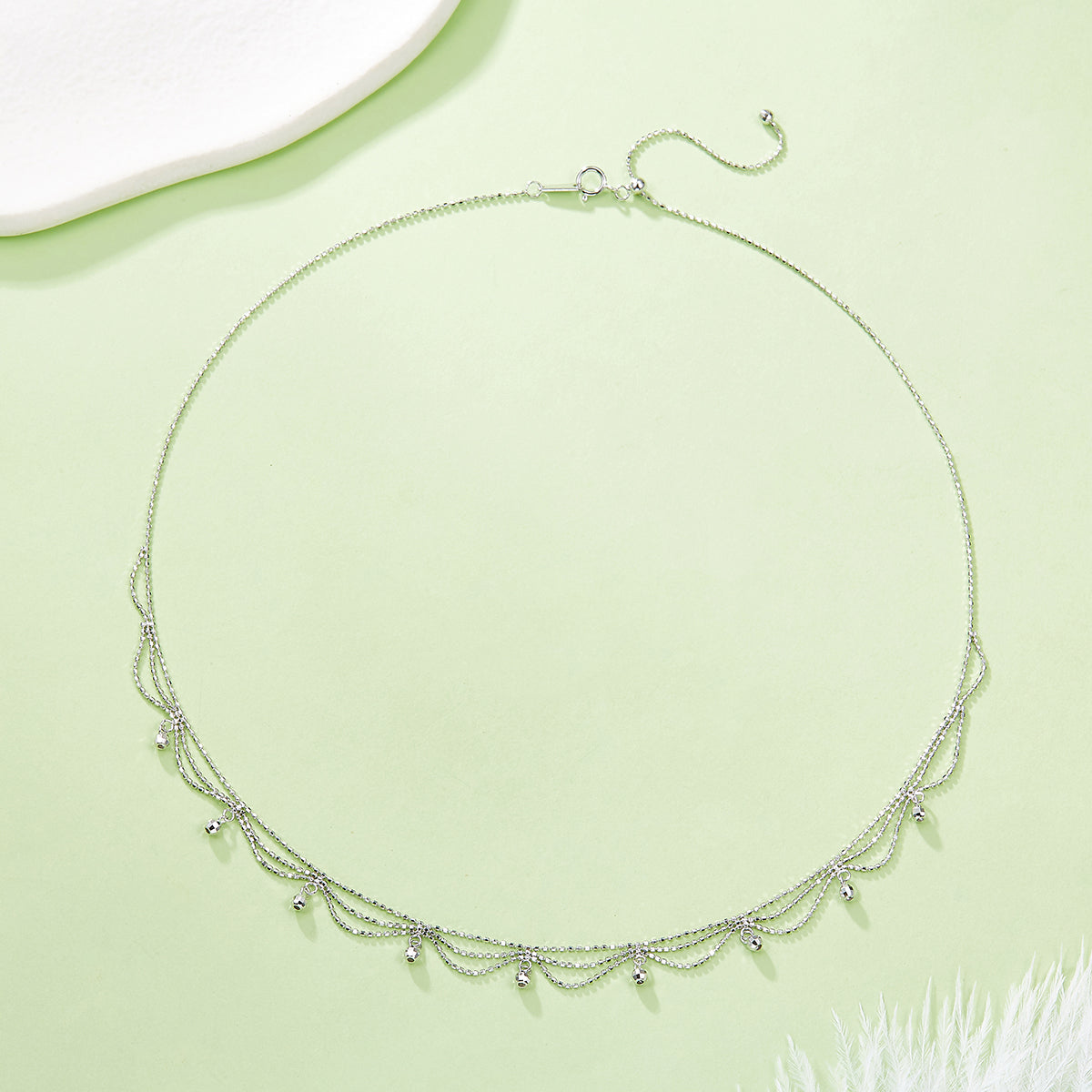 S925 Sterling Silver Multi-Layer Beaded Necklace For Women 45cm Adjustable 2.6g Lightweight 3 Colors Platinum Plated Gift Box