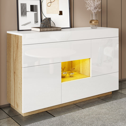 Sideboard, High-gloss Sideboard, Showcase, With Color-changing LED Lighting, With Drawers