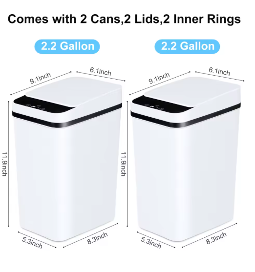 2 Pack 12L Bathroom Automatic Trash Cans Touchless Motion Sensor Slim With Lid For Bathroom Bedroom Living Room Office White