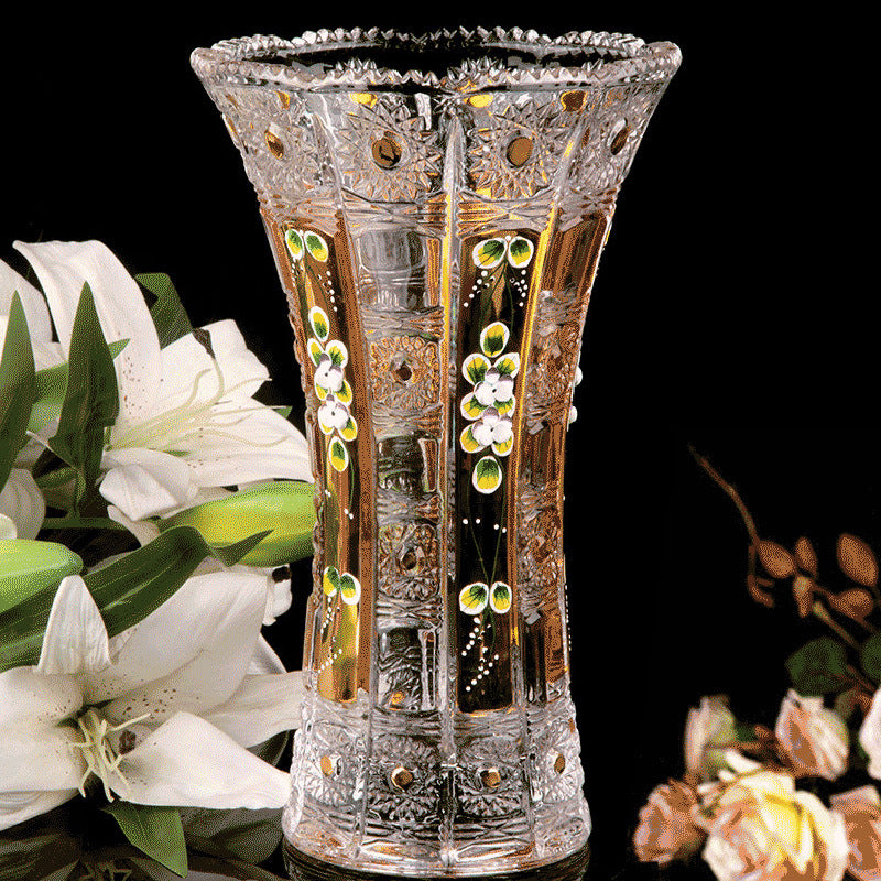 European-style Light-luxury Enamel Floral Crystal Glass Vase For Water Cultivation Of Lilies And Lucky Bamboo Decorative Vase Gift