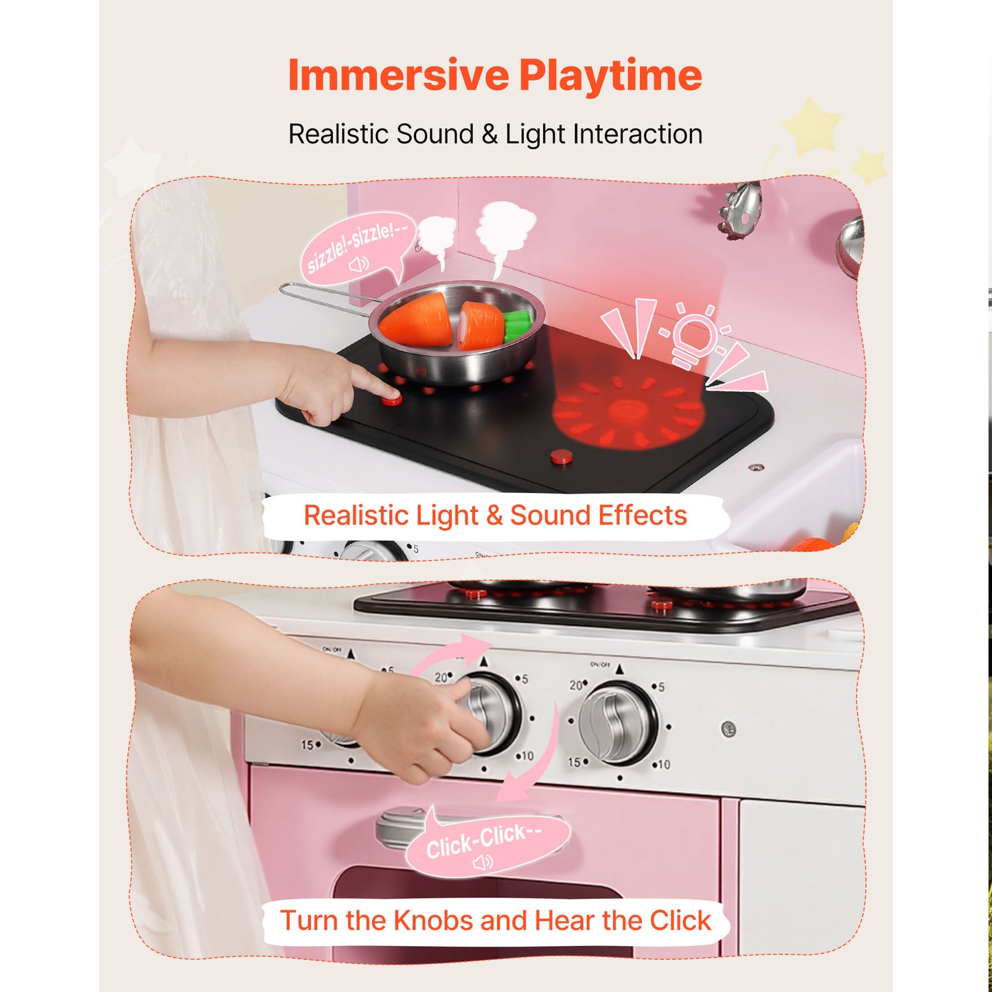 Play Kitchen For Kids, Wooden, Kids Kitchen P Layset With Real Lights & Sounds, Food & Cookware, Pretend P Lay Toy Set, Microwave, Oven, Clicking Knobs, For Toddlers, Girls & Boys Ages 3-8, P Ink
