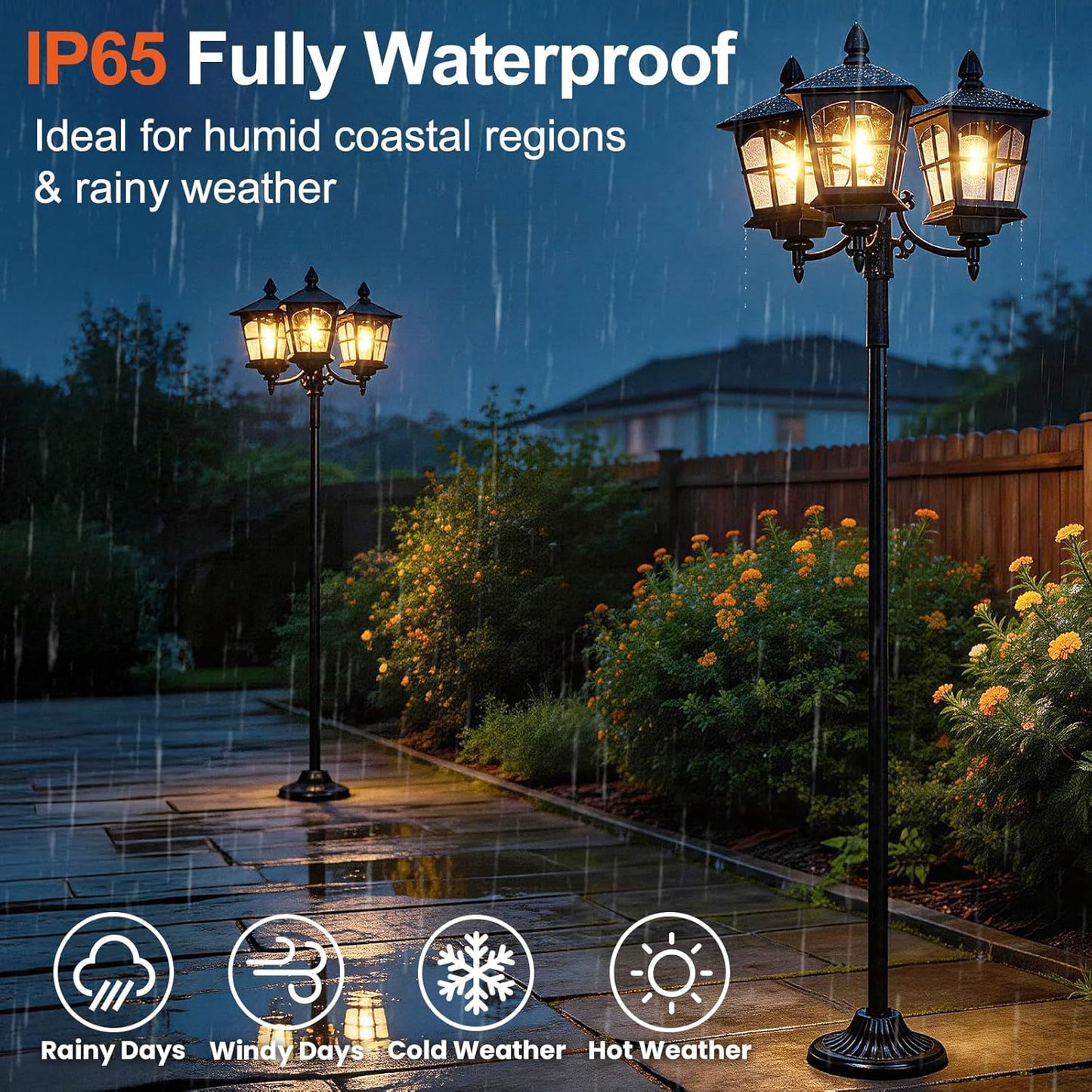 Three-head Solar Street Light Outdoor Post Lamp Waterproof For Outdoor Use
