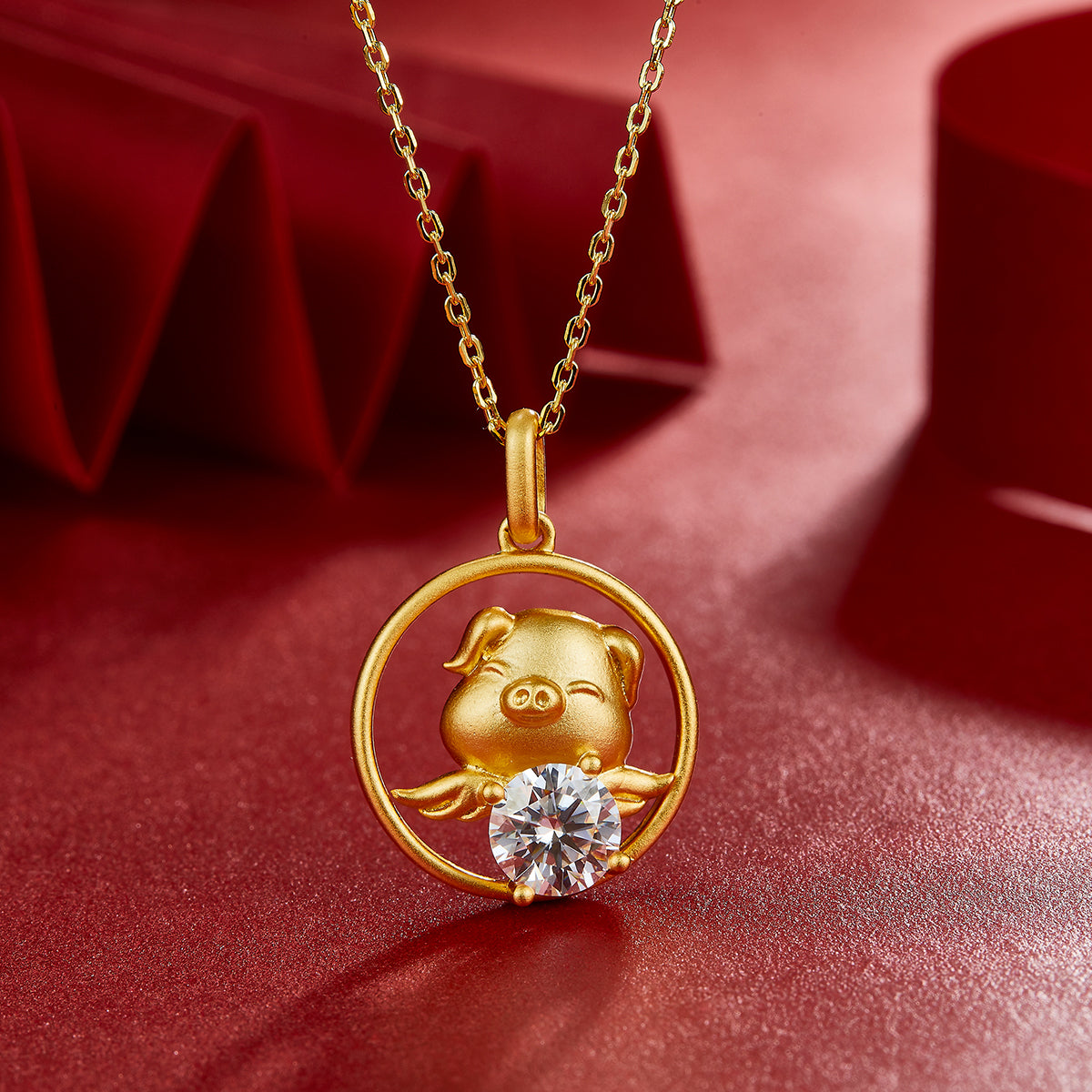 S925 Sterling Silver Gold Plated 1ct Moissanite Chinese Zodiac Necklace 5.2g GRA Certified Gift Box