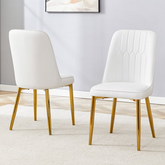 Two White Faux Leather Dining Chairs Modern And Minimalist Design, Equipped With Widened Seat, Backrest And Non-slip Metal Feet, Suitable For Dining Room And Kitchen.