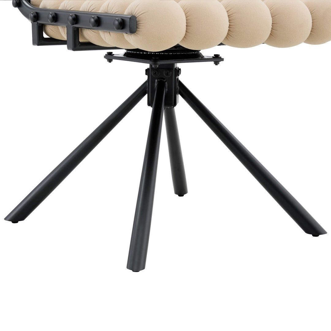 Set Of 2 Beige Puffy Bubble Chair Ball Chain Chair Velvet Dining Chairs With Black Legs, Modern Tufted Accent Chairs For Dining Room & Kitchen