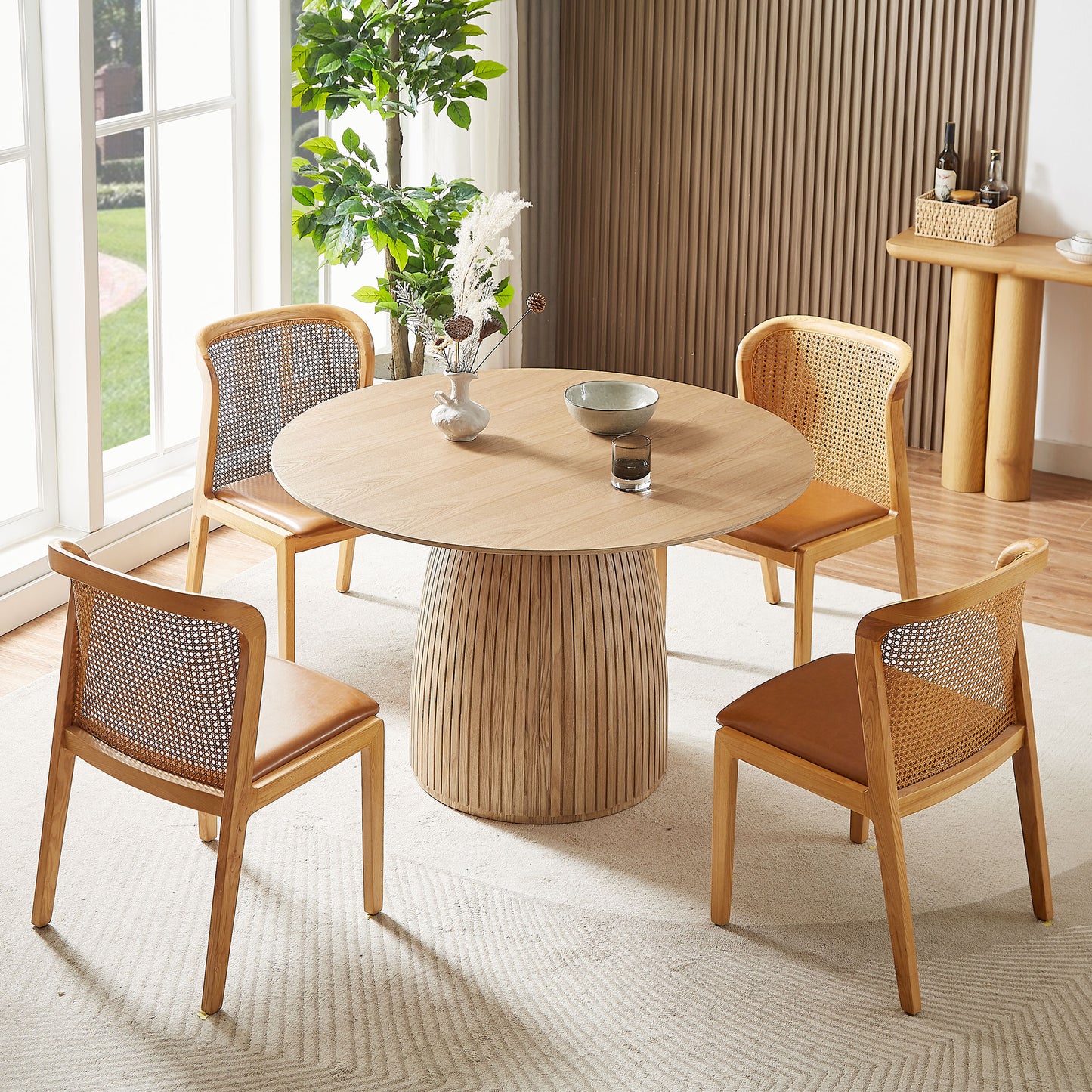 Round Dining Table Modern Wood Kitchen Table 47.24  Circular Tabletop For Leisure Coffee Table OAK.