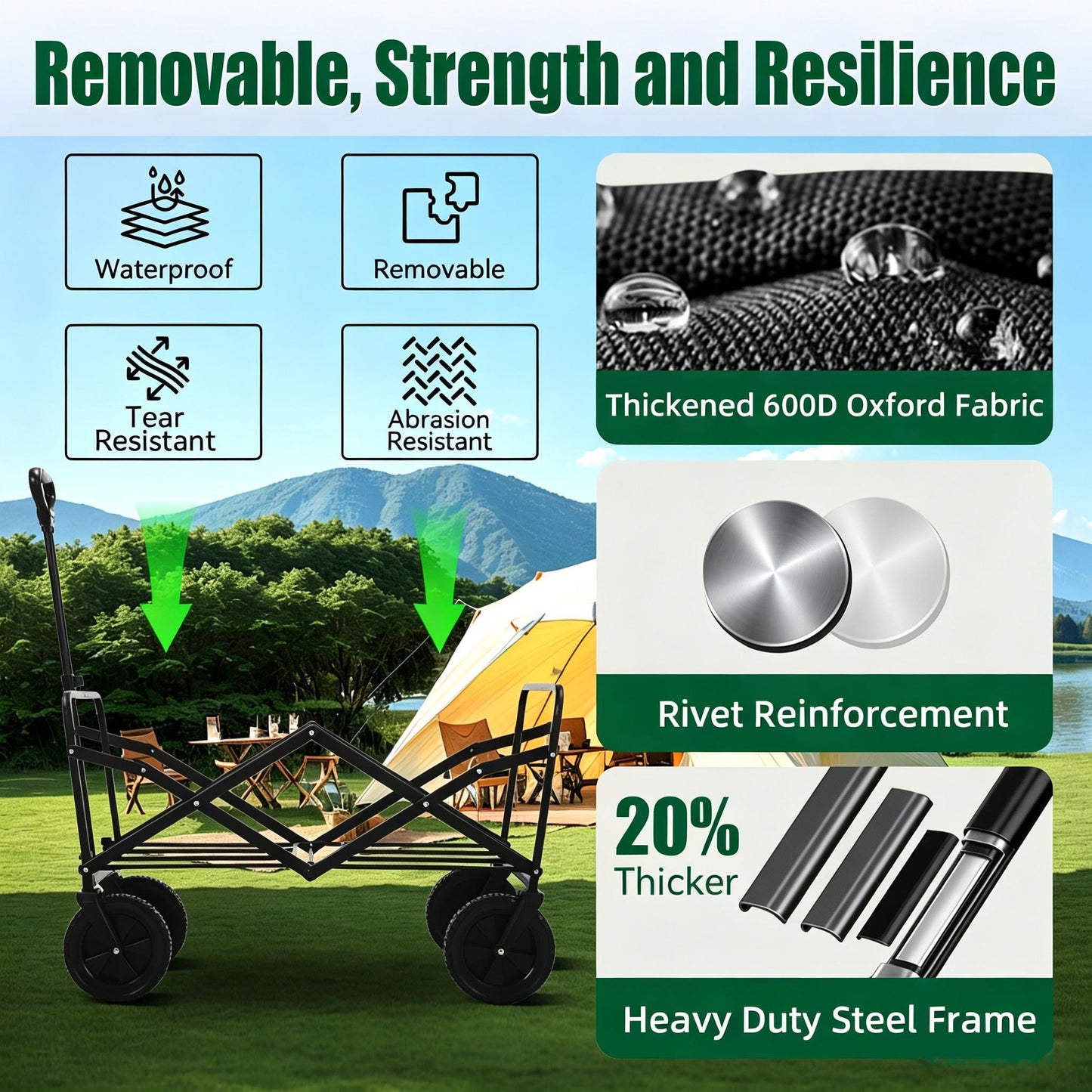 Multifunctional Folding Handcart, Portable And Foldable Outdoor Camping Vehicle, Suitable For Various Scenarios Such As Picnics, Beach Outings, Shopping, Gardening, And Carrying Groceries.