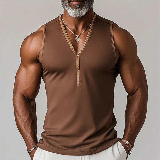 Knitted Vertical-Stripe Fitness Slim-Fit Mens Tank Top