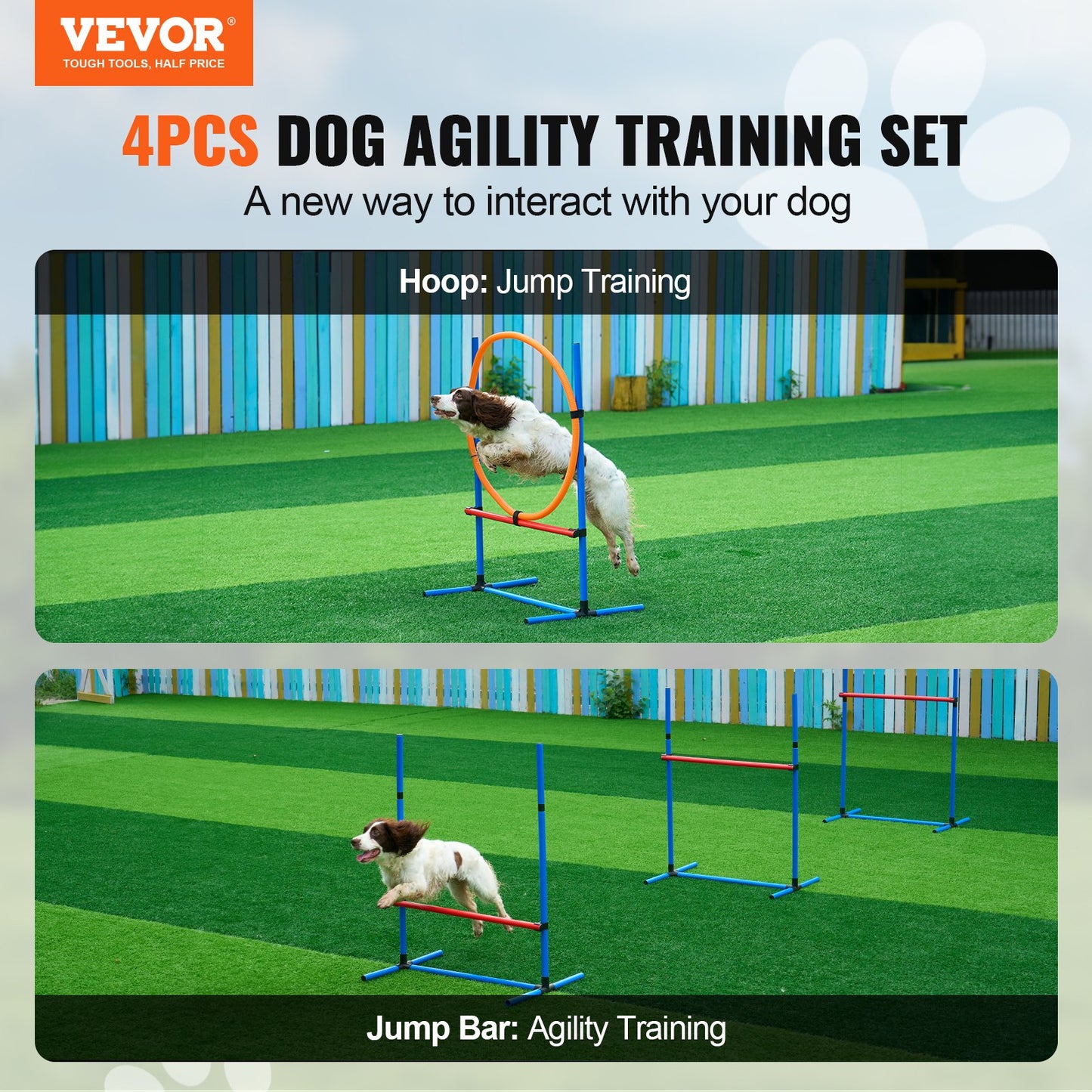 Dog Agility Training Equipment, 4 PCS Set - Adjustable High Hurdles And Jump Ring, Puppy Obstacle Course Jump Starter Kit With Poles Storage Bag For Backyard, Indoor, Outdoor