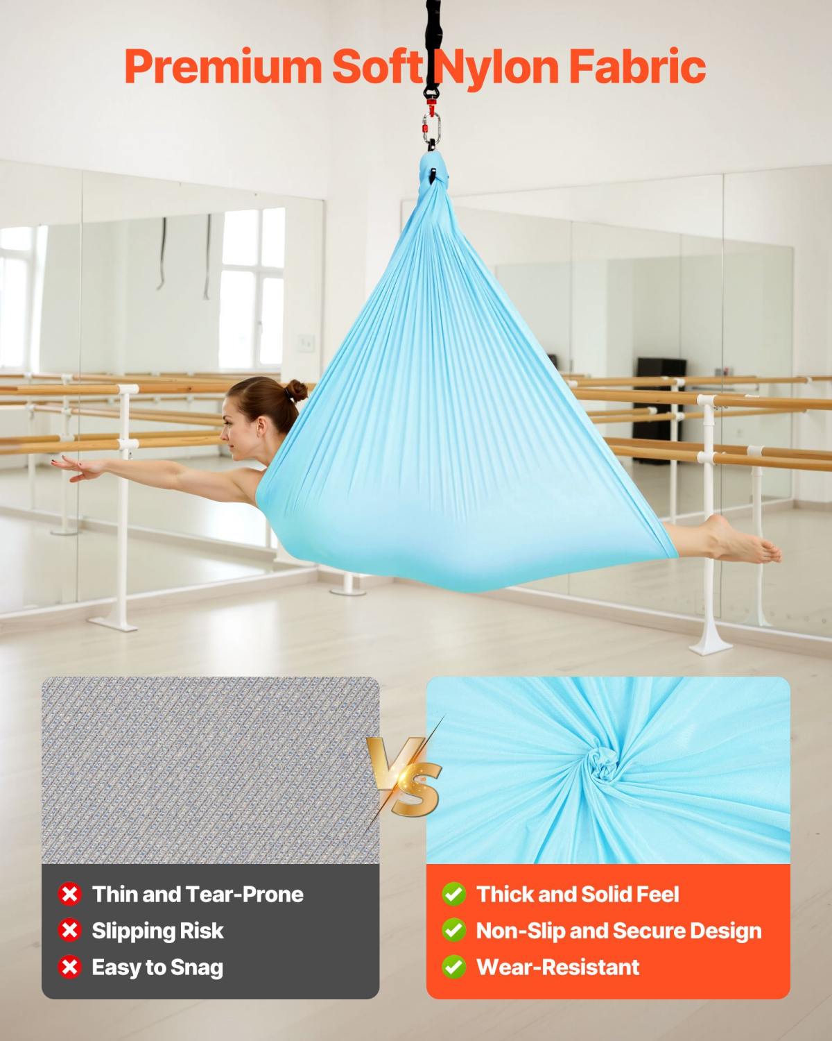 Aerial Yoga Hammock, Maximum 300 Lbs Load Aerial Silk, Yoga Swing With Nylon Fabric, Daisy Rope, PE Zipper Bag, Gymnastics Swings Suitable For Men And Women, Dual-Function Hammock & Swing