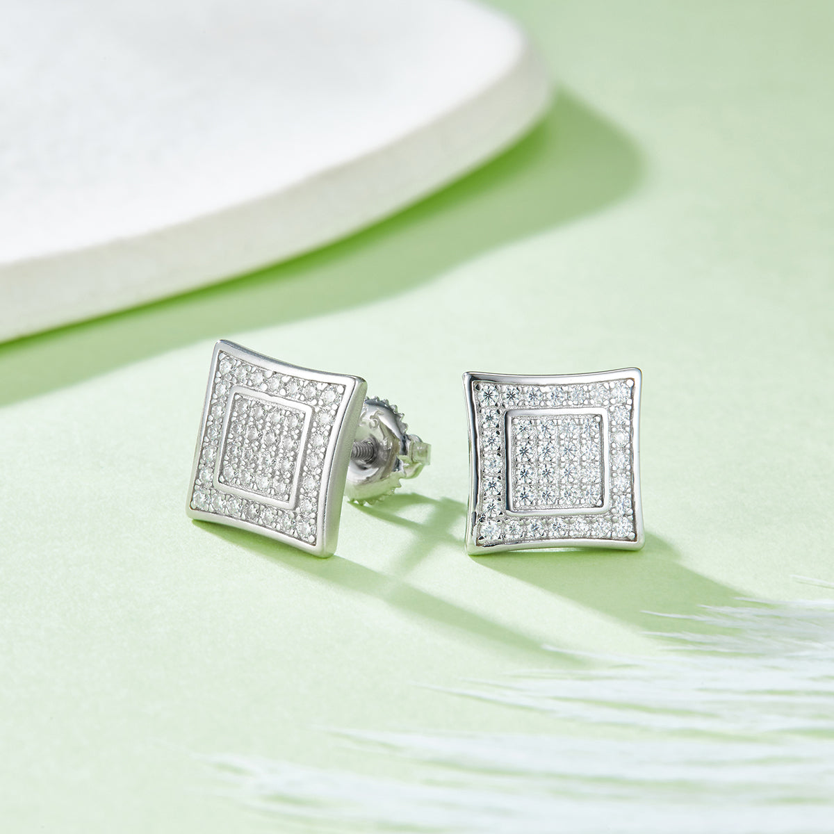 S925 Sterling Silver 76pcs D Color VVS1 Moissanite Square Stud Earrings 10mm Screw Back Hypoallergenic GRA Certified Gift Box