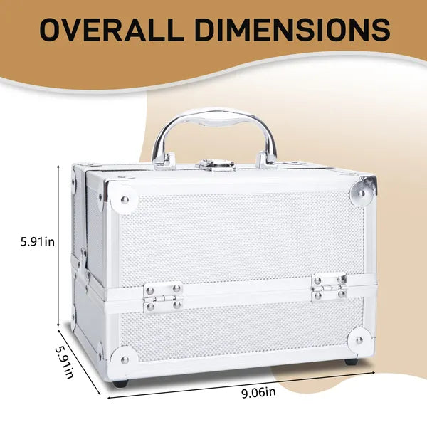 SM-2176 Aluminum Makeup Train Case Jewelry Box Cosmetic Organizer With Mirror 9'x6'x6' Silver