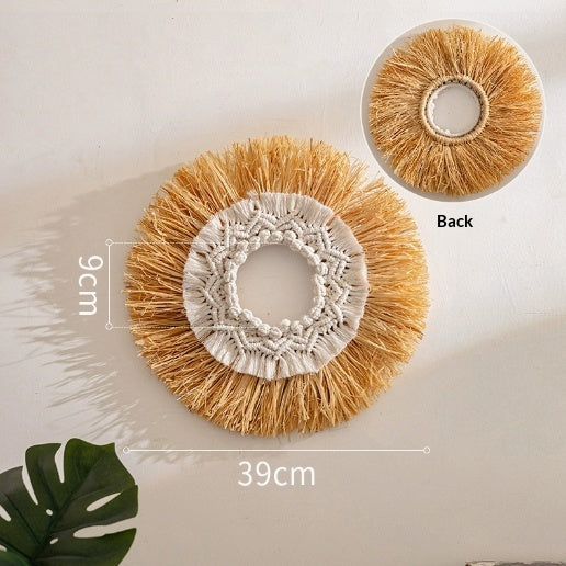 Natural Woven Raffia Decor For Bedroom Background Wall Decoration