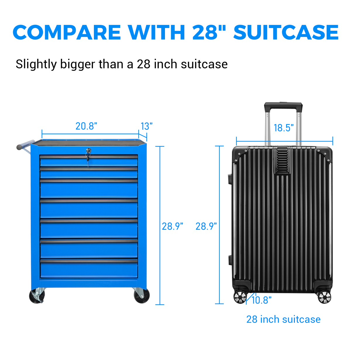 Rolling Metal Tool Chest with 7 Drawers, 20" 7-Drawer Tool Chest Cabinet with Ball Bearing Drawer Slides, Steel Tool Storage Box Organizer  -BLUE