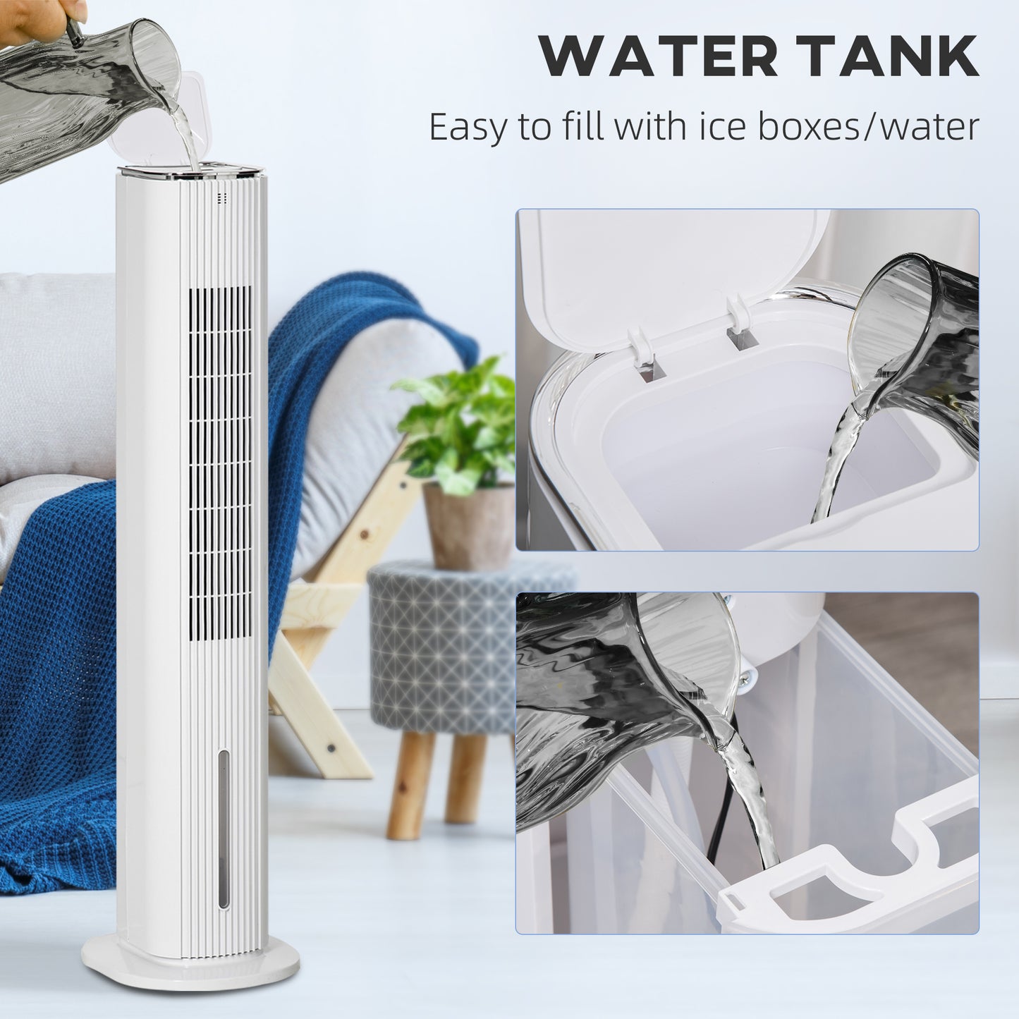 42" 3-In-1 Ice Cooling Fan with Humidifier, Evaporative Air Cooler with Water Tank, 3 Modes, 3 Speeds, 12H Timer, White