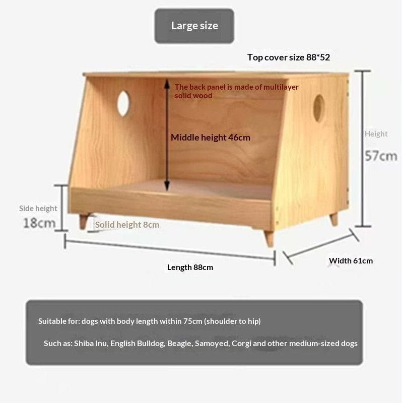 Solid Wood Nightstand Dog House Pet Cabinet Multi-Functional
