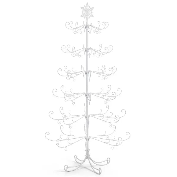 6ft White PVC Metal Artificial Christmas Tree With Snowflake Topper, No Extra Ornaments, Daily Decor Tree