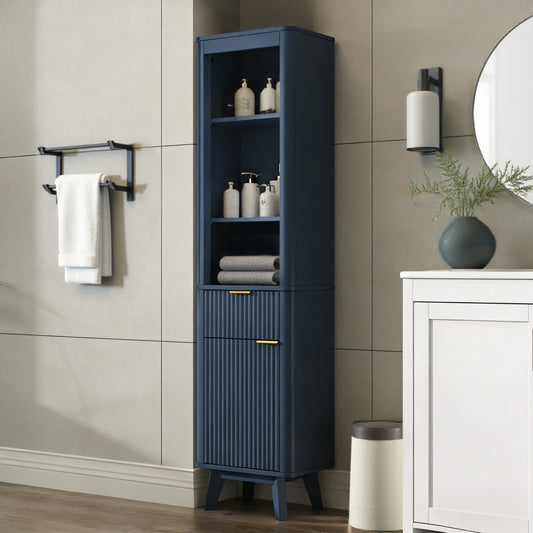68  H Tall Bathroom Storage Cabinet With  Adjustable Shelves And One Drawer & Door, Storage Cabinet For Bathroom, Living Room, Entryway & Kitchen, Blue