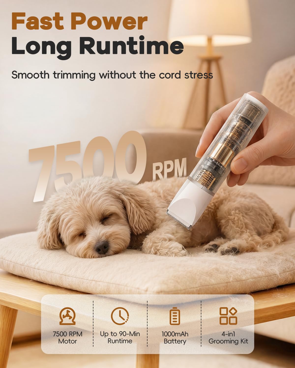 Dog Clippers Grooming Kit Hair Clipper-Low Noise Paw Trimmer- Rechargeable - Cordless Quiet Nail Grinder Shaver For Cats And Other Pets