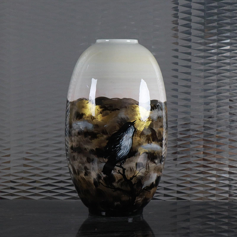 Modern Hand-Painted Floral And Bird Landscape Vase