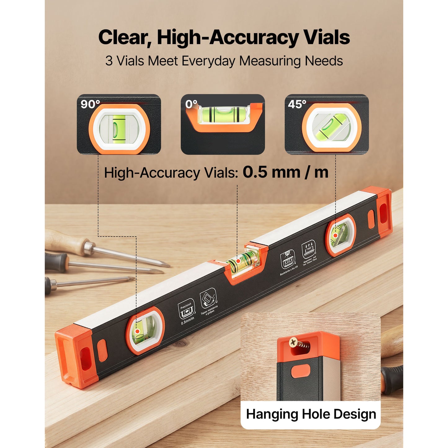 Torpedo Level, 3-Piece Included 9 16 24 In, Magnetic Leveler Tool Set Aluminum Alloy, With Clear 3 Green Vials, V-Groove, Hanging Hole, Multi-angle Measurement For Construction Home Renovation