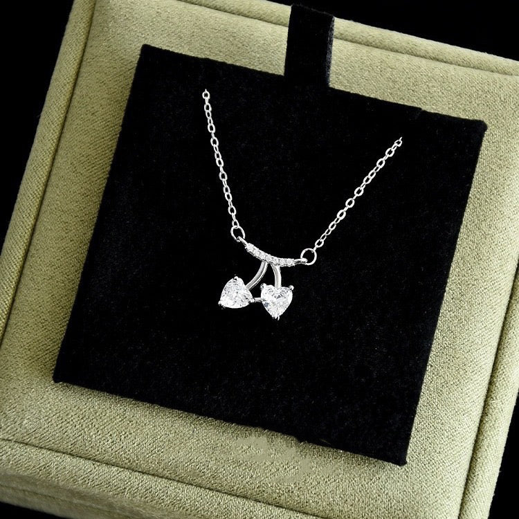 1pcs 999 Sterling Silver CZ Cherry Choker Necklace, Trendy Elegant Style, Ideal For Birthday & Holiday Gifts