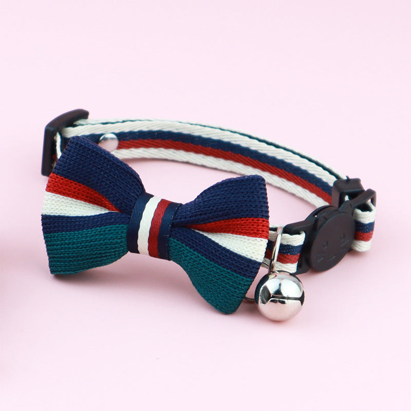 Pet Collar British-Style Striped Bow Tie, Cat Anti-Strangle Collar