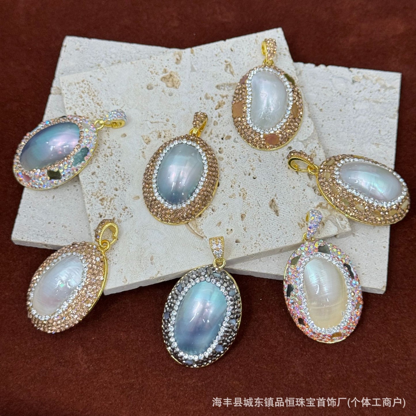 Natural Deep-Sea Pearl Mabe Inlaid Necklace Pendant, Personalized Raw Stone DIY Accessories, High-End Wholesale Supply