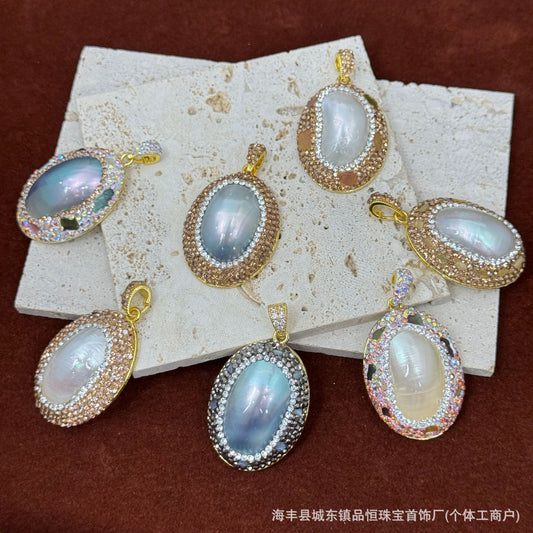 Natural Deep-Sea Pearl Mabe Inlaid Necklace Pendant, Personalized Raw Stone DIY Accessories, High-End Wholesale Supply