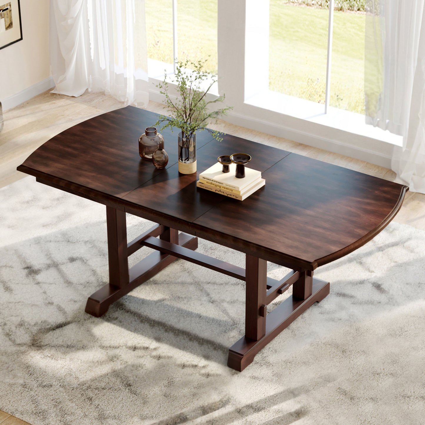 59 -77  Extendable Dining Table, Farmhouse Wooden Kitchen Table With Removable Leaf, Large Expanding Table For 4-8  Cherry