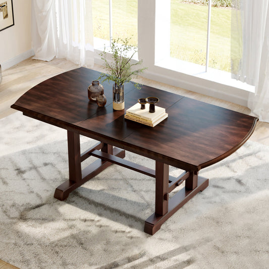 59 -77  Extendable Dining Table, Farmhouse Wooden Kitchen Table With Removable Leaf, Large Expanding Table For 4-8  Cherry