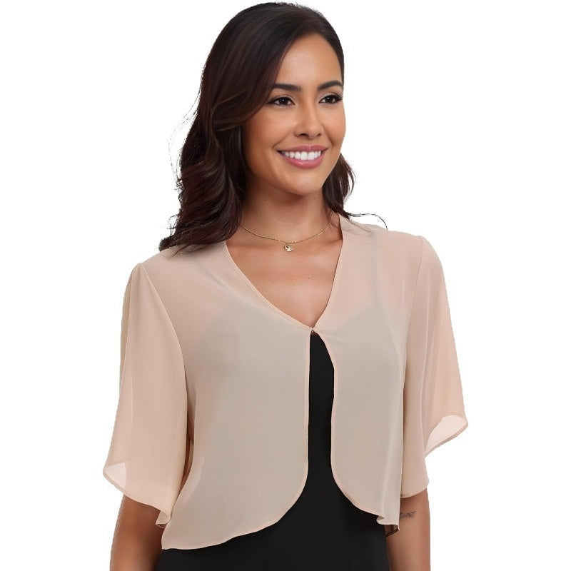 New Womens Chiffon Top Solid Color Short Sleeves Open-front Lightweight