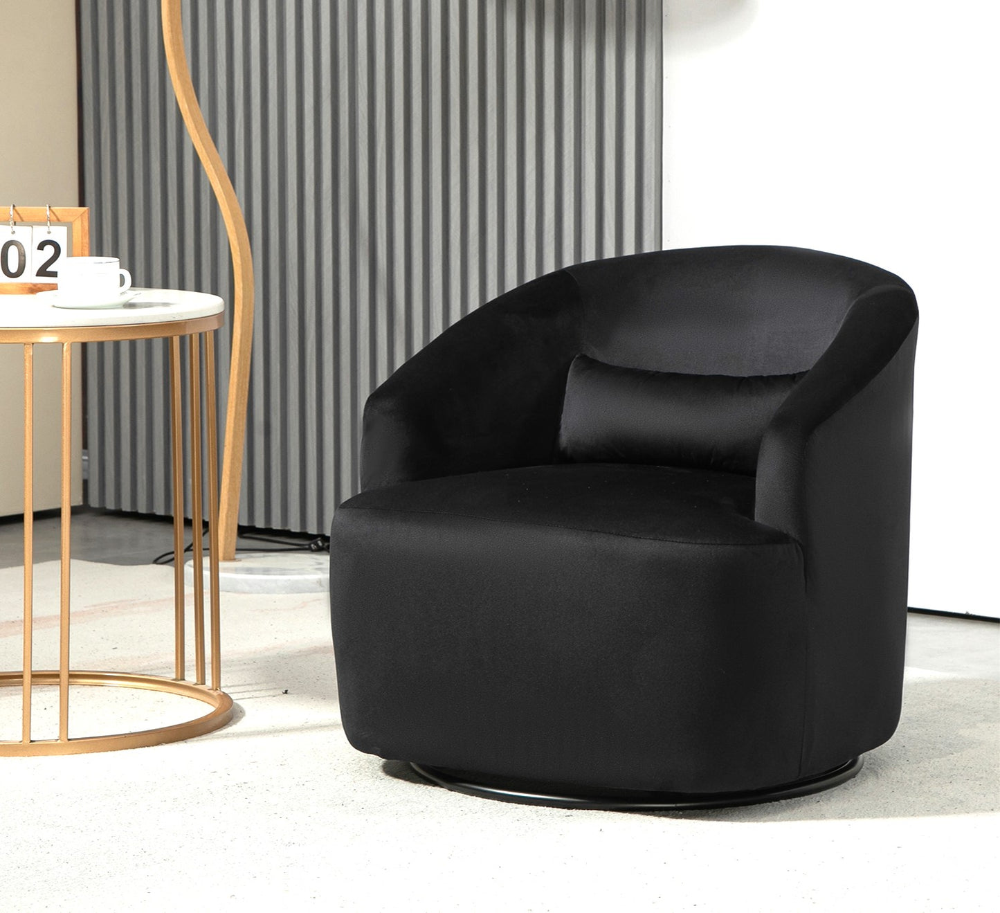 360 Degree Swivel Barrel Accent Chair, Velvet Upholstered Curved Armchair, Fully Assembled Contemporary Leisure Chair For Living Room Bedroom Office