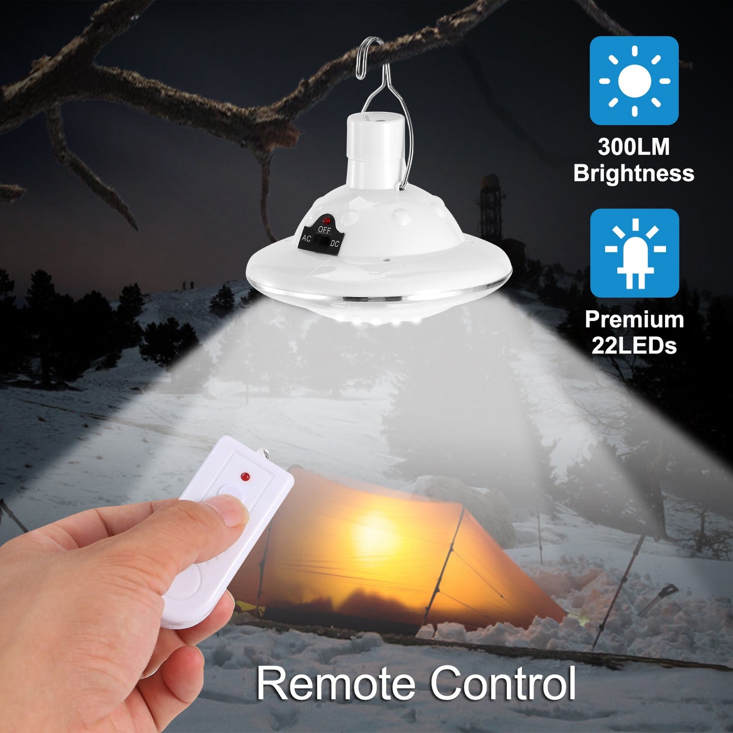 1Pc Solar Camping Lantern With Remote 3 Light Modes 3 Charging Methods IP65 Waterproof For Patio Tent Garden Hiking Power Failure Hurricane
