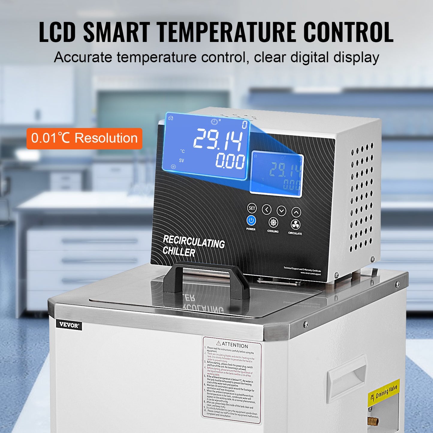 Laboratory Chiller Circulator, 6L Chiller Lab Low Temperature Cooling Liquid, -4°F-212°F Circulator Pump Chiller, LCD Display, 304 Stainless Steel Water Bath Recirculating Water Cooling Chiller