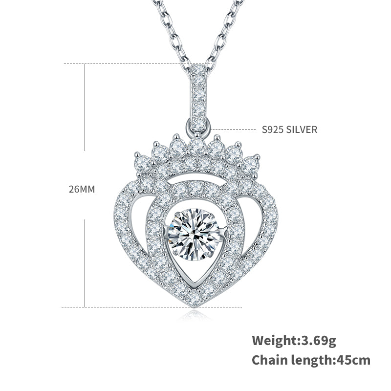 S925 Sterling Silver 0.5ct D Color VVS1 Moissanite Heart Crown Pendant Necklace 45cm Platinum Plated GRA Certified Gift Box