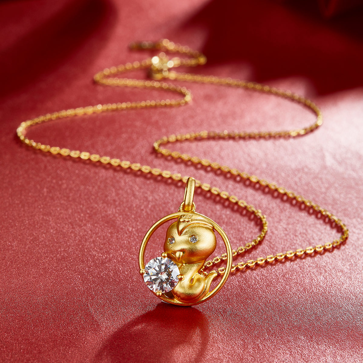 S925 Sterling Silver Gold Plated 1ct D Color VVS1 Moissanite Snake Necklace 5.4g Chinese Zodiac Benmingnian Gift GRA Certified Gift Box