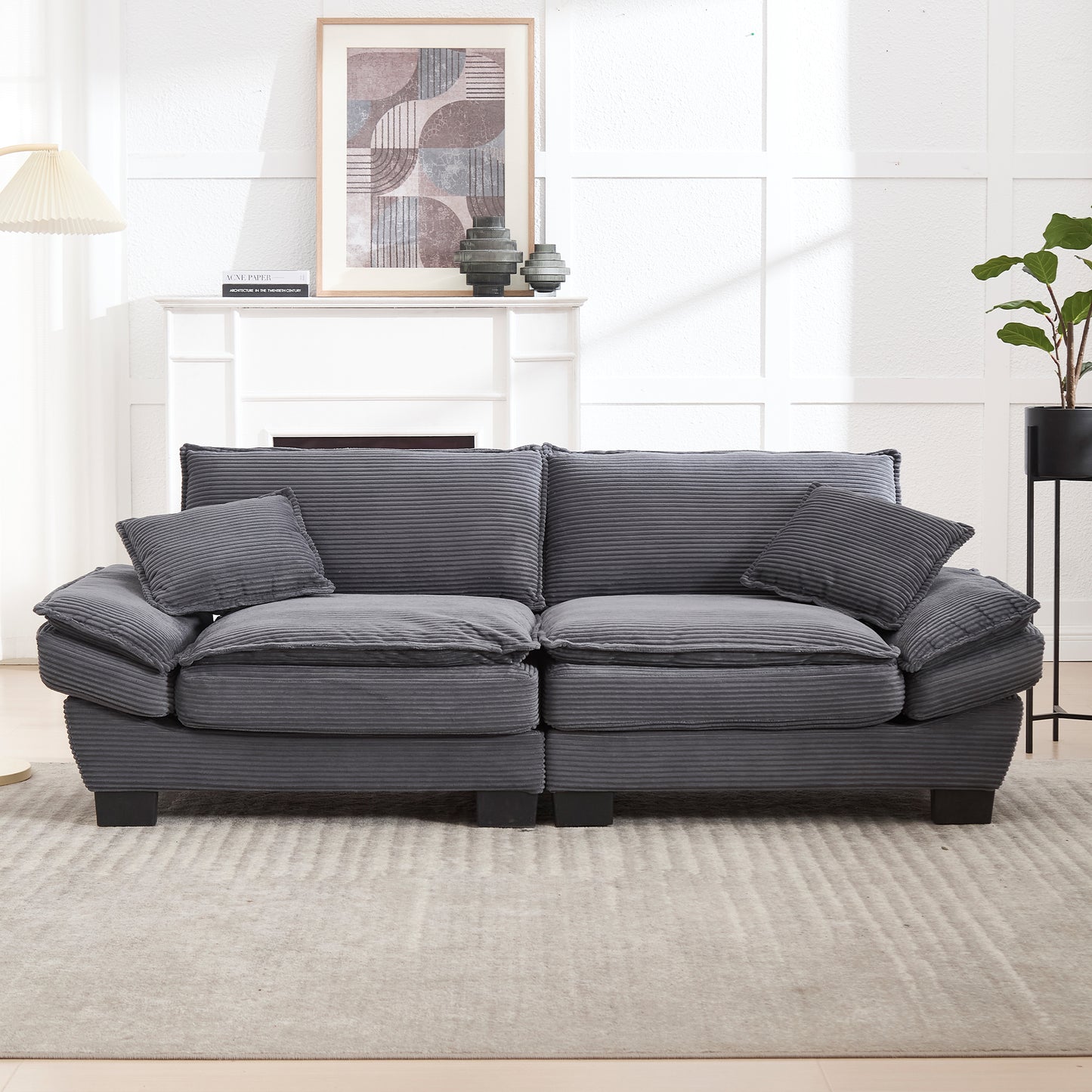 A Modern, Simple Double Sofa With A Feather Bed, Which Reaches A Pillow, Is Cosy, But Spacious And Spacious In The Living Room Bedroom Office, Dark Grey