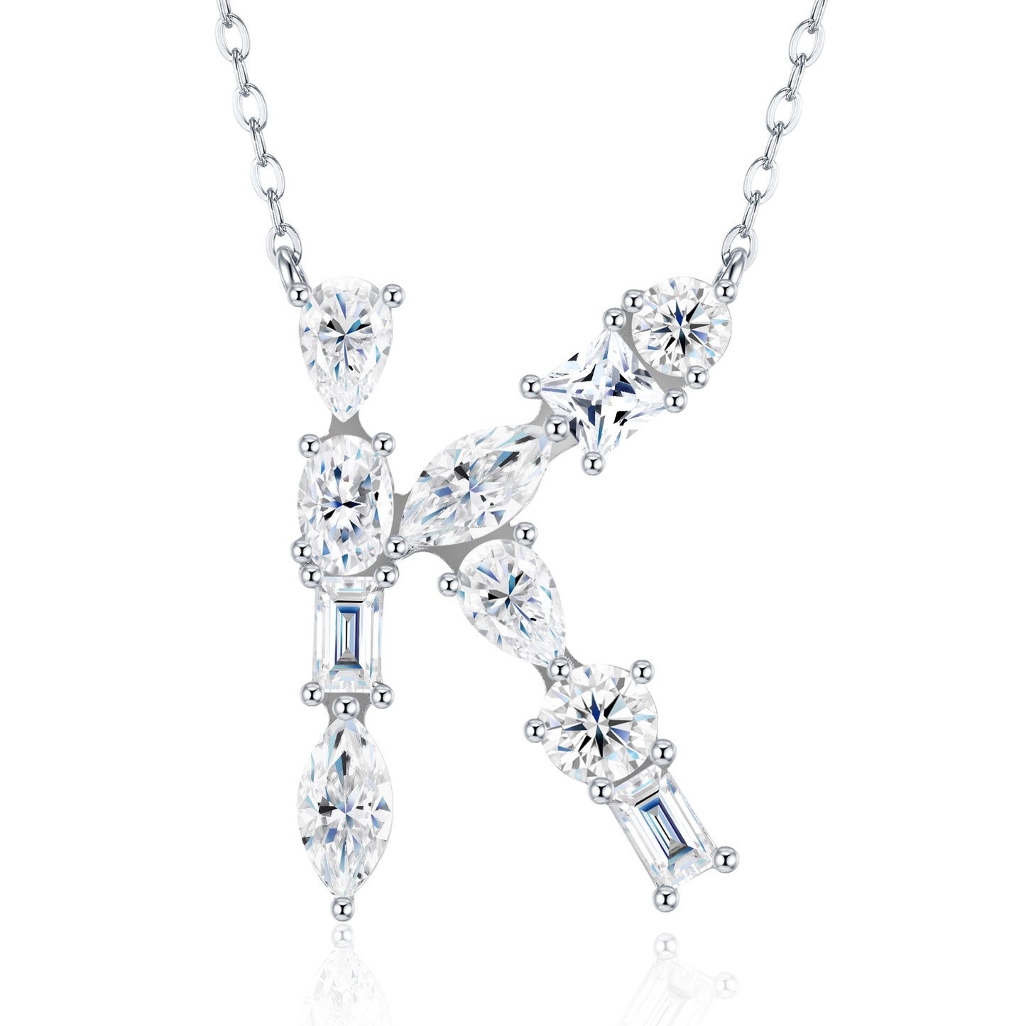 A Luxurious And Fashionable Light Luxury Trend Jewelry Silver Necklace Pendant Featuring 26 Letters - K Set With Top-quality Moissanite, Made Of S925 Silver Electroplated With Platinum.