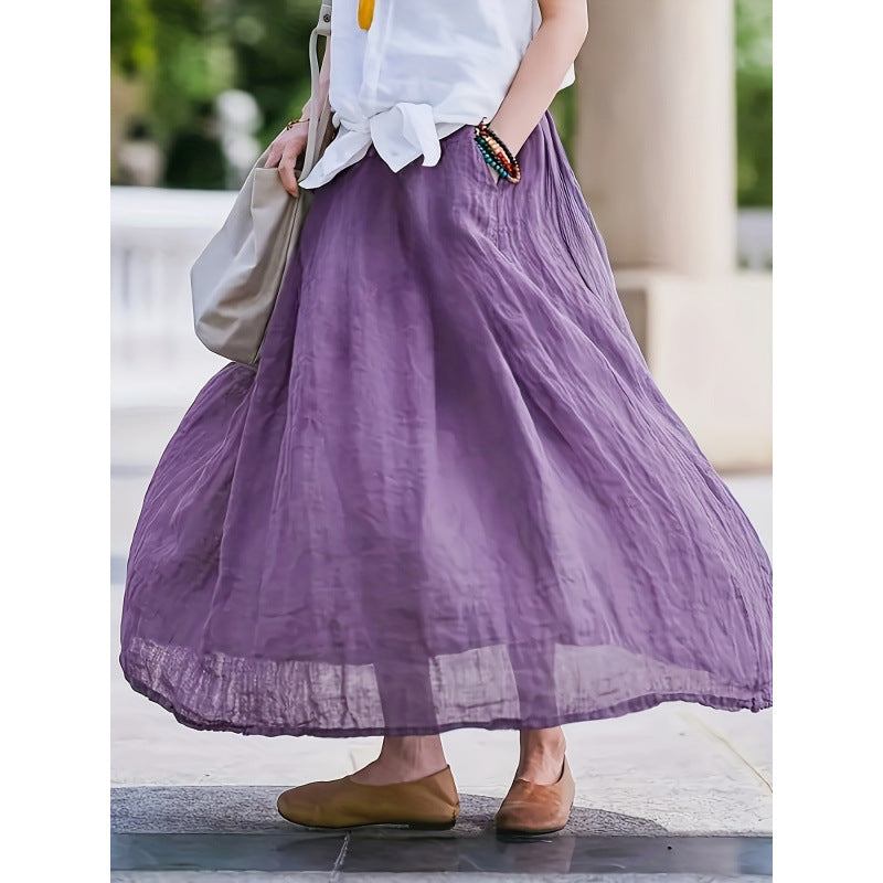 Women's Vintage Style Skirt - A-Line High Waist Cotton Blend Midi Skirt for Casual and Office Wear
