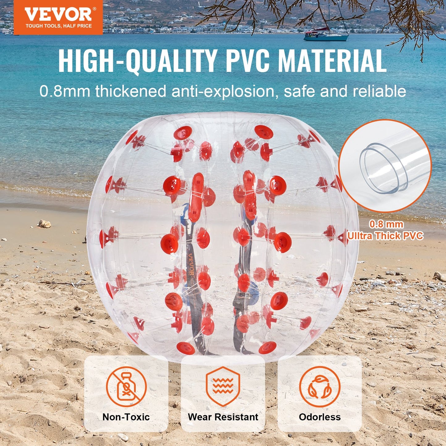 Inflatable Bumper Ball 1-Pack, 4FT/1.2M Body Sumo Zorb Balls For Teen & Adult, 0.8mm Thick PVC Human Hamster Bubble Balls For Outdoor Team Gaming Play, Bumper Bopper Toys For Garden, Yard, Park