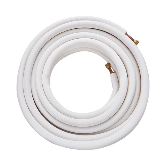 50FT Mini Split Line Set, 3/8" & 5/8" O.D Copper Pipes Tubing And Triple-Layer Insulation, For Mini Split Air Conditioning Refrigerant Or Heating Pump Equipment & HVAC With Wrapping Strips.