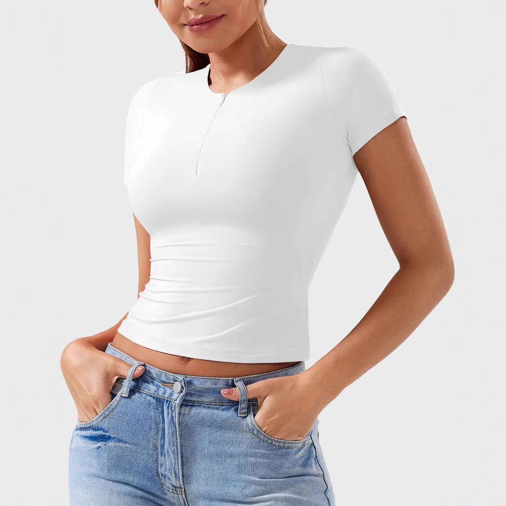 Slim Fit Fashion Yoga Short Sleeve Half Zip Top