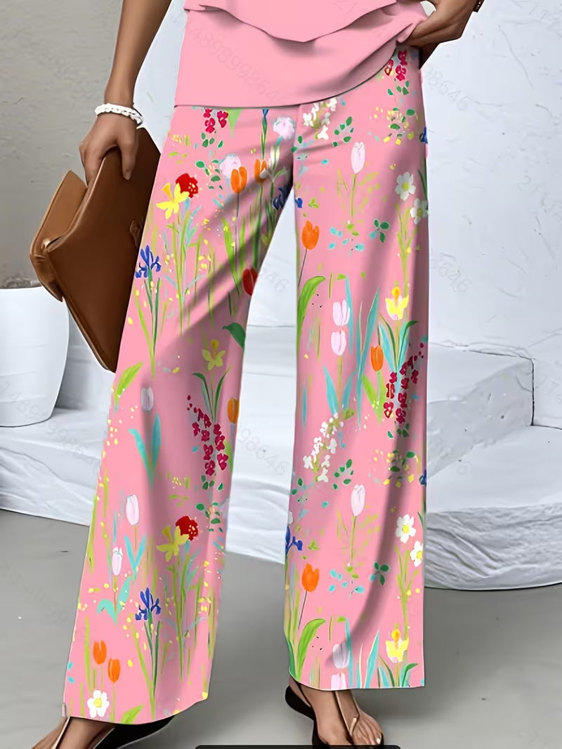Digital-print Fashion Wide-leg Casual Pants For Island Vibes
