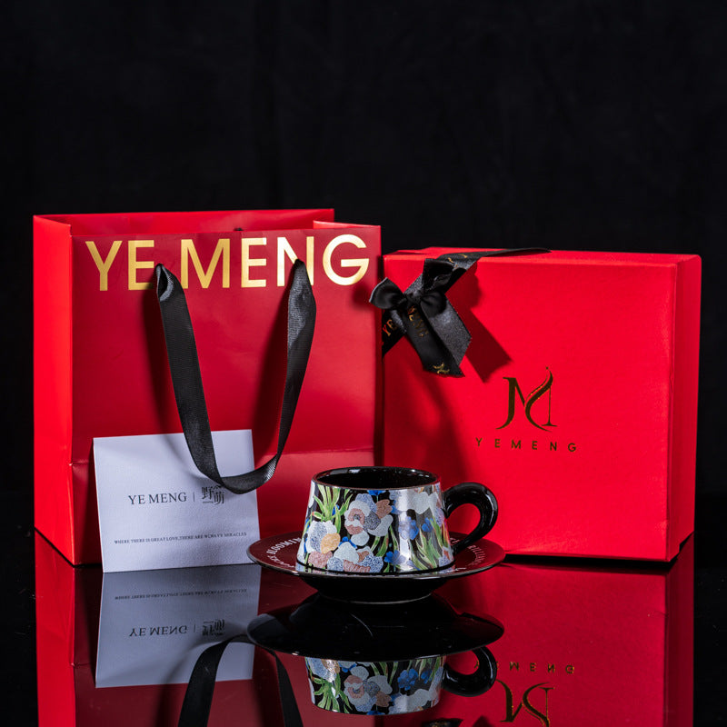 Affordable Luxury Original Iris Flower Ceramic Coffee Cup Gift Set