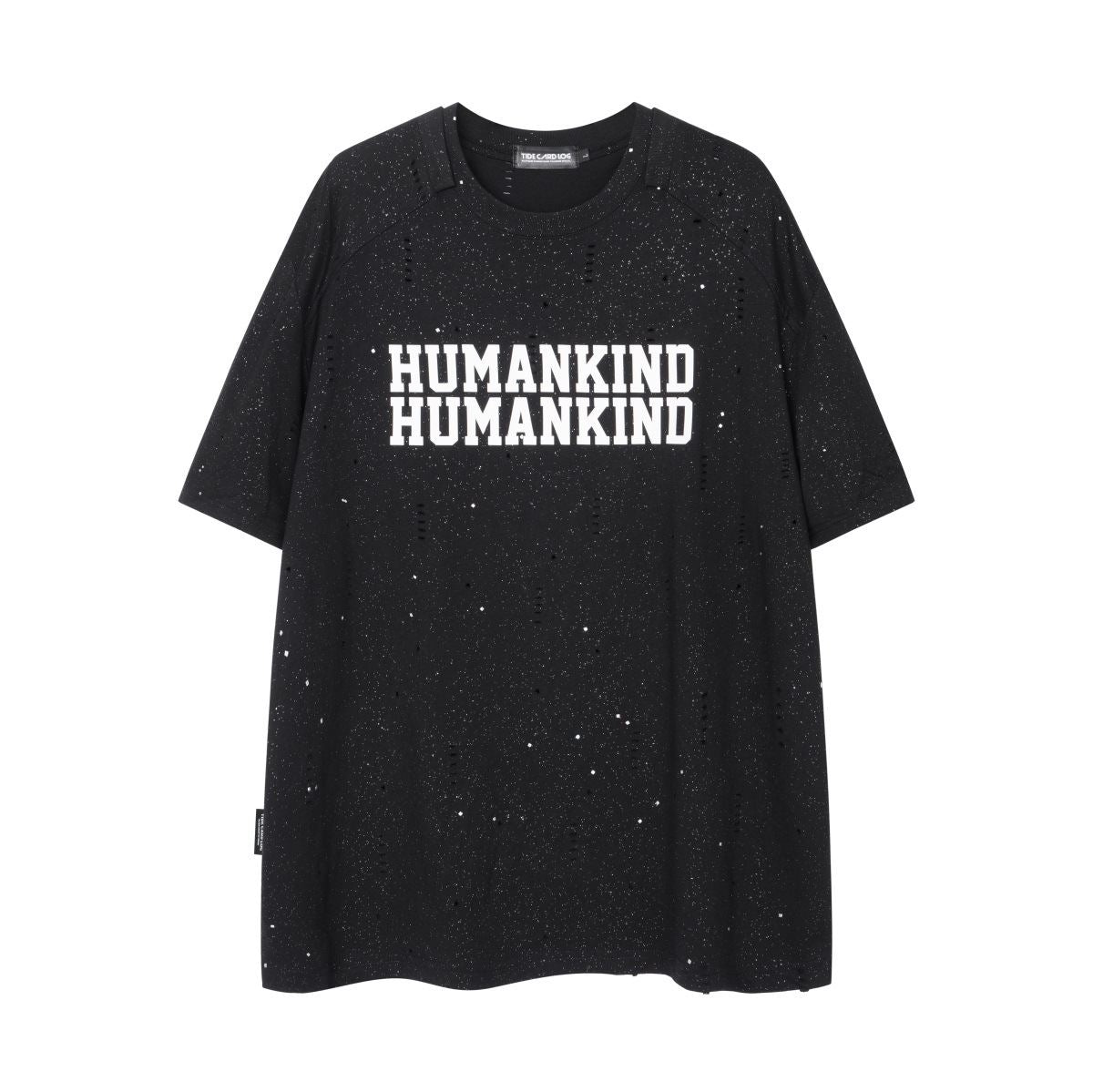 Featured Ripped Starry Double Layer Patchwork Round Neck Drop Shoulder Short Sleeve
