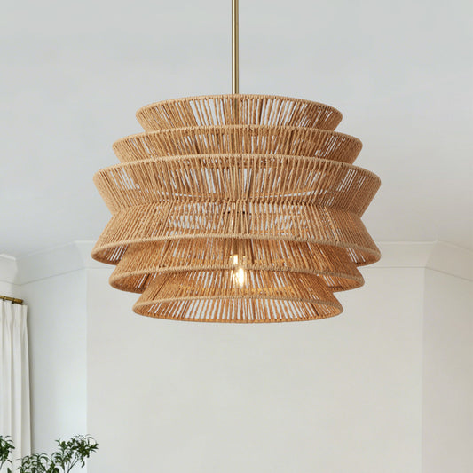 17.3" Rattan Pendant Light,Hand-Woven Rustic Wicker Hanging Light Seagrass Ceiling Chandelier,Water Plants Rattan Chandelier for Dining Living Bedroom Kitchen Farmhouse