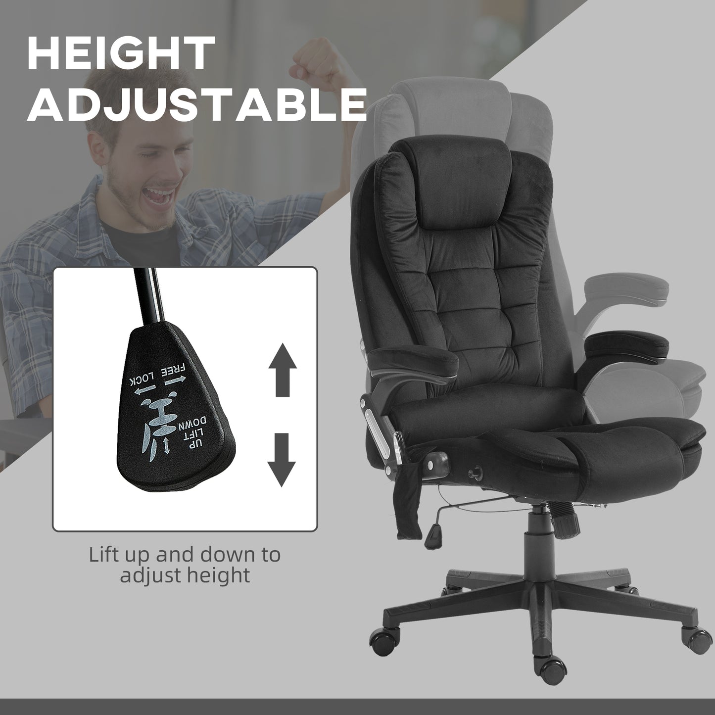 6 Point Executive Office Chair with Heat, Velvet High Back Vibrating Massage Office Chair, Black