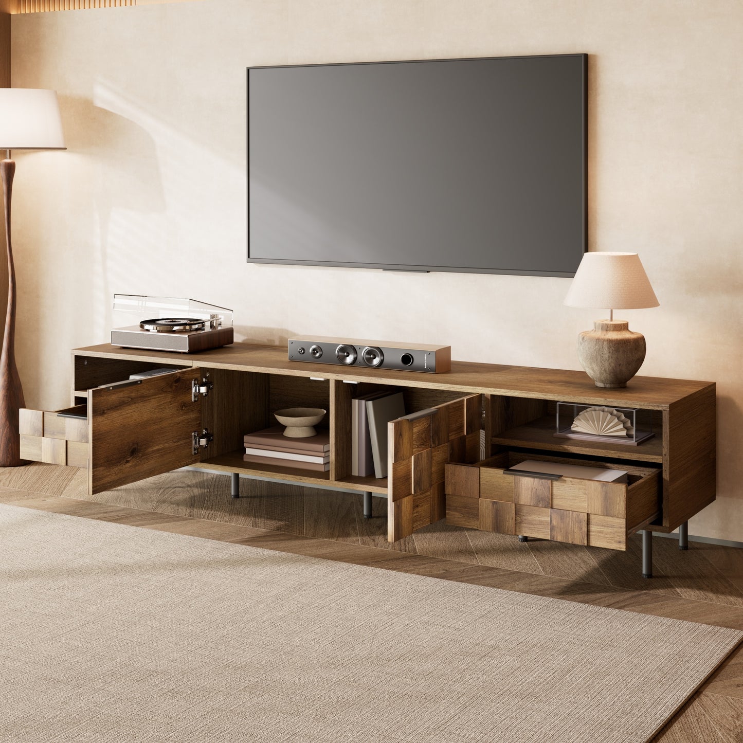 Mid Century TV Stand With 2 Drawers, Media Console Table For TVs Up To 85  , Entertainment Center With Storage For Living Room, Bedroom, Home Theatre